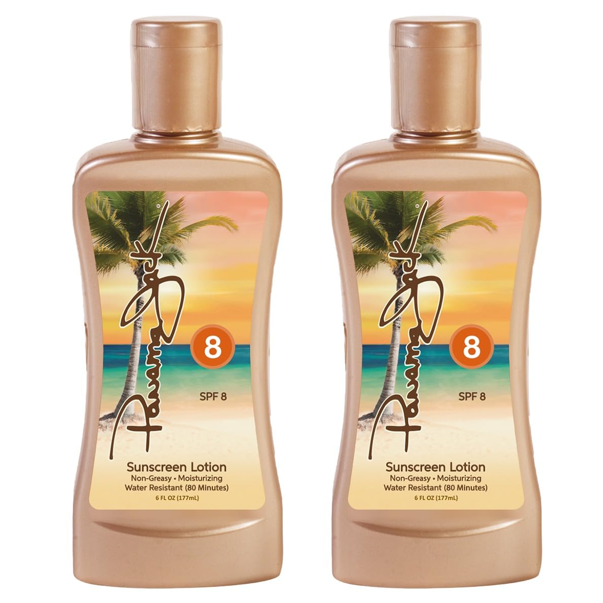 Panama Jack Sunscreen Tanning Lotion - SPF 8, PABA, Paraben, Gluten & Cruelty Free, Antioxidant Moisturizing Formula, 6 FL OZ (Pack of 2)