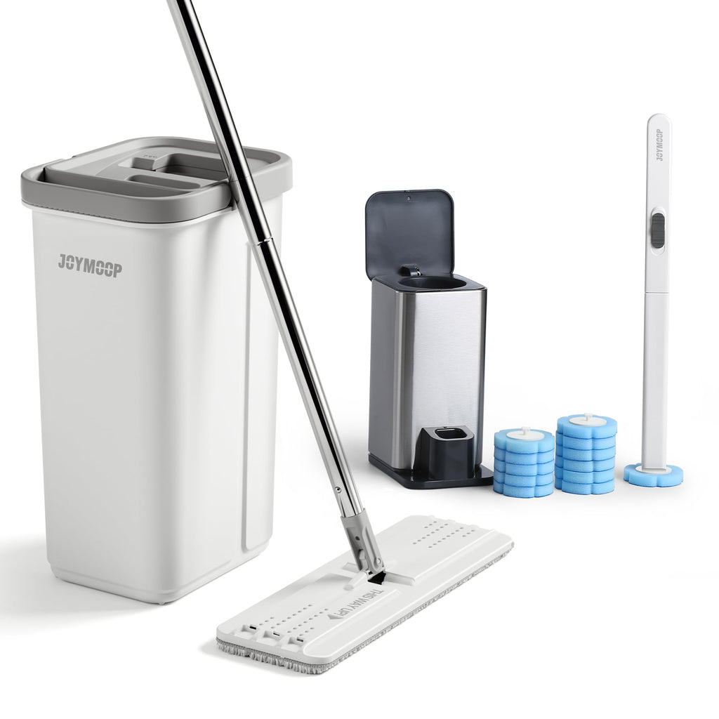 JOYMOOP Mop and Bucket Set with Wringer, Flat Mops for Floor Cleaning, Wall Mop Cleaner with Long Handle, Hardwood Floor Mop with 4 Microfiber Pads