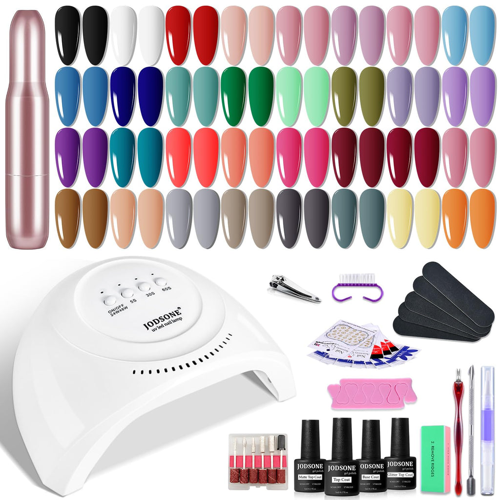 JODSONE Gel Nail Polish Kit with U V Light 32 Colors Gel Polish Nail + 4 Functional Adhesive Bottles Kit Soak Off Manicure Tools Gifts for Women