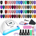 JODSONE Gel Nail Polish Kit with U V Light 32 Colors Gel Polish Nail + 4 Functional Adhesive Bottles Kit Soak Off Manicure Tools Gifts for Women