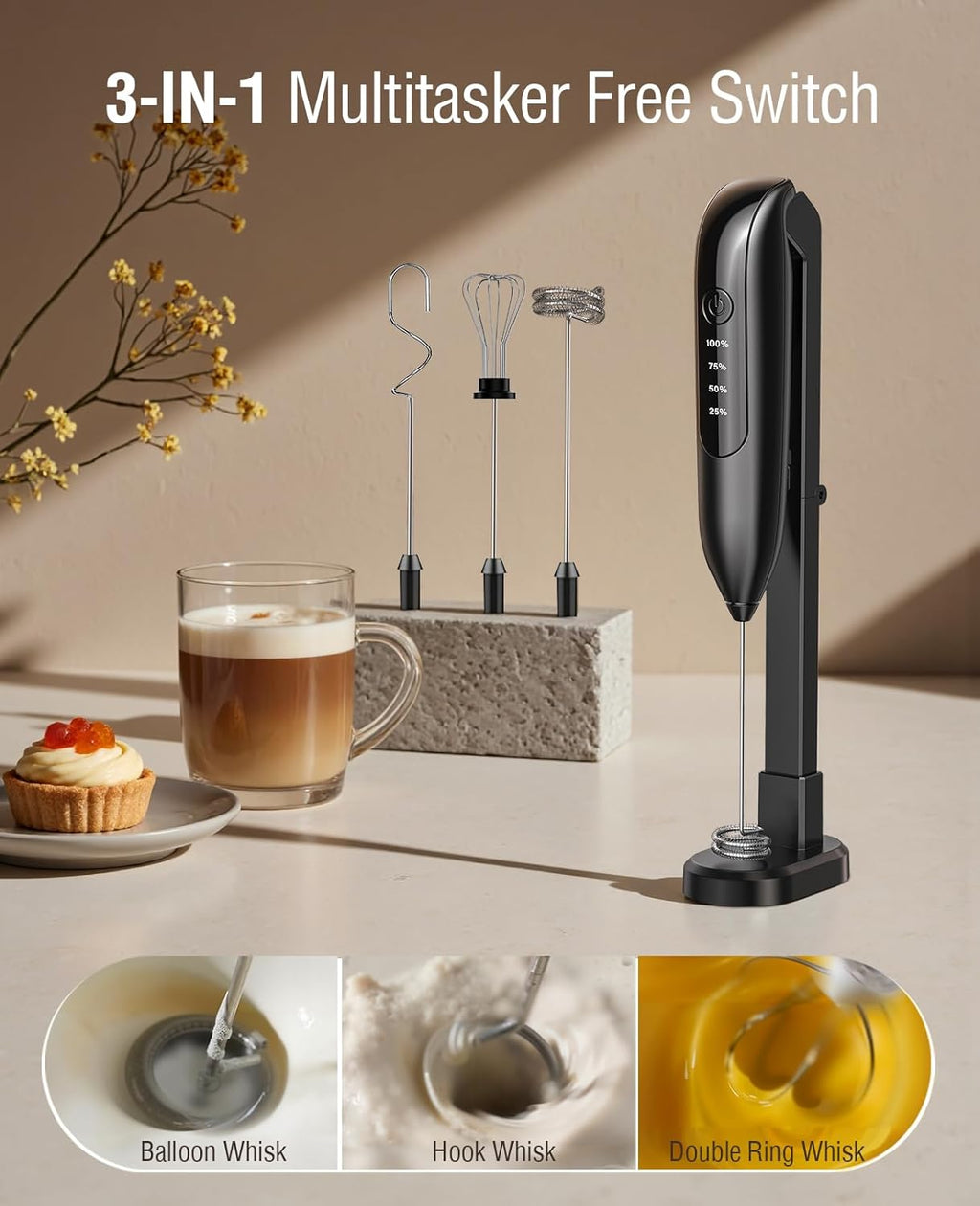 Electric Milk Frother Handheld (3-in-1)**