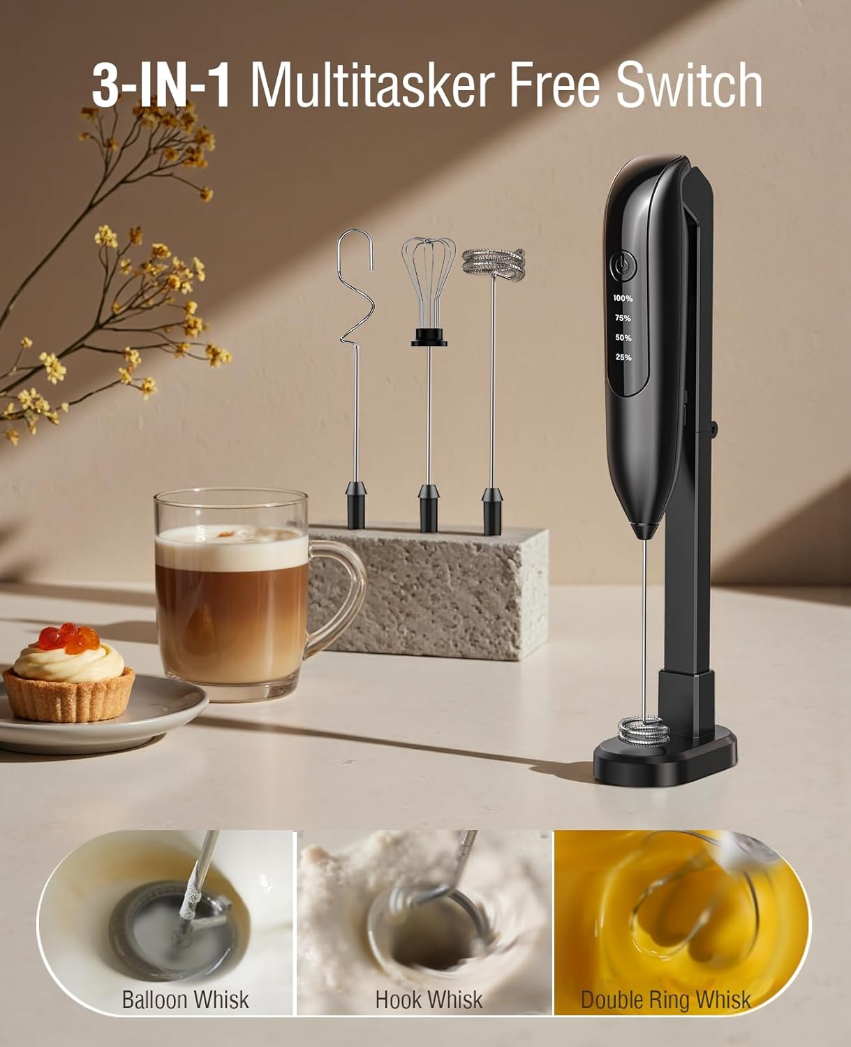 Electric Milk Frother Handheld (3-in-1)**