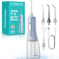 COSLUS C51 Portable Water Flosser for Teeth: 3 Modes & 6 Pressure Settings with Jet Mode Water Dental Pick for Orthodontic, Braces, Sensitive Gums, Compact for Travel, 300ML for Multiple Users, White
