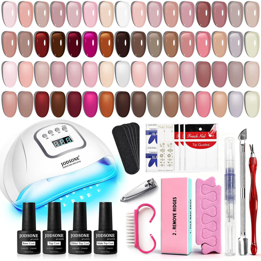 JODSONE Gel Nail Polish Kit with U V Light 32 Colors Gel Polish Nail + 4 Functional Adhesive Bottles Kit Soak Off Manicure Tools Gifts for Women