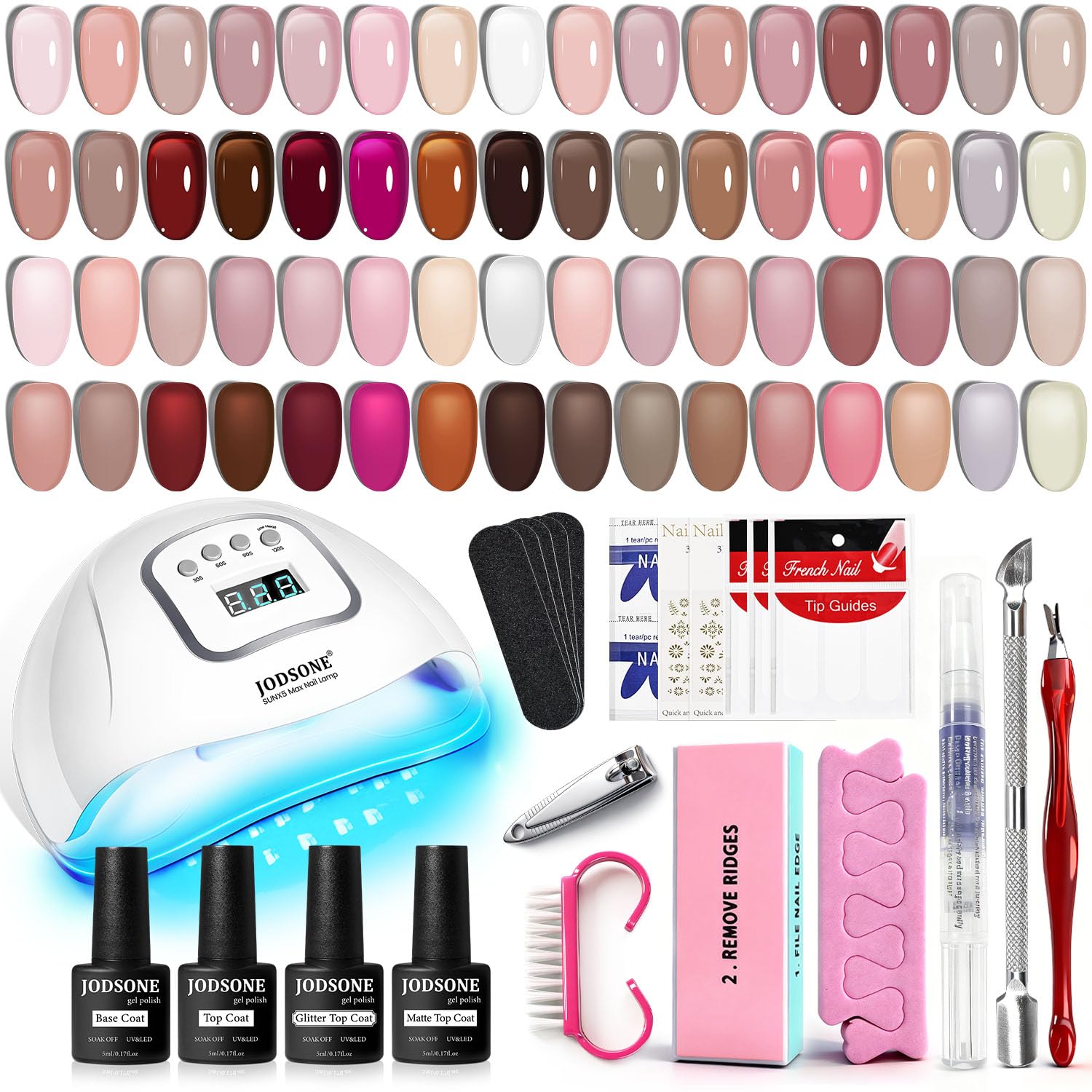 JODSONE Gel Nail Polish Kit with U V Light 32 Colors Gel Polish Nail + 4 Functional Adhesive Bottles Kit Soak Off Manicure Tools Gifts for Women