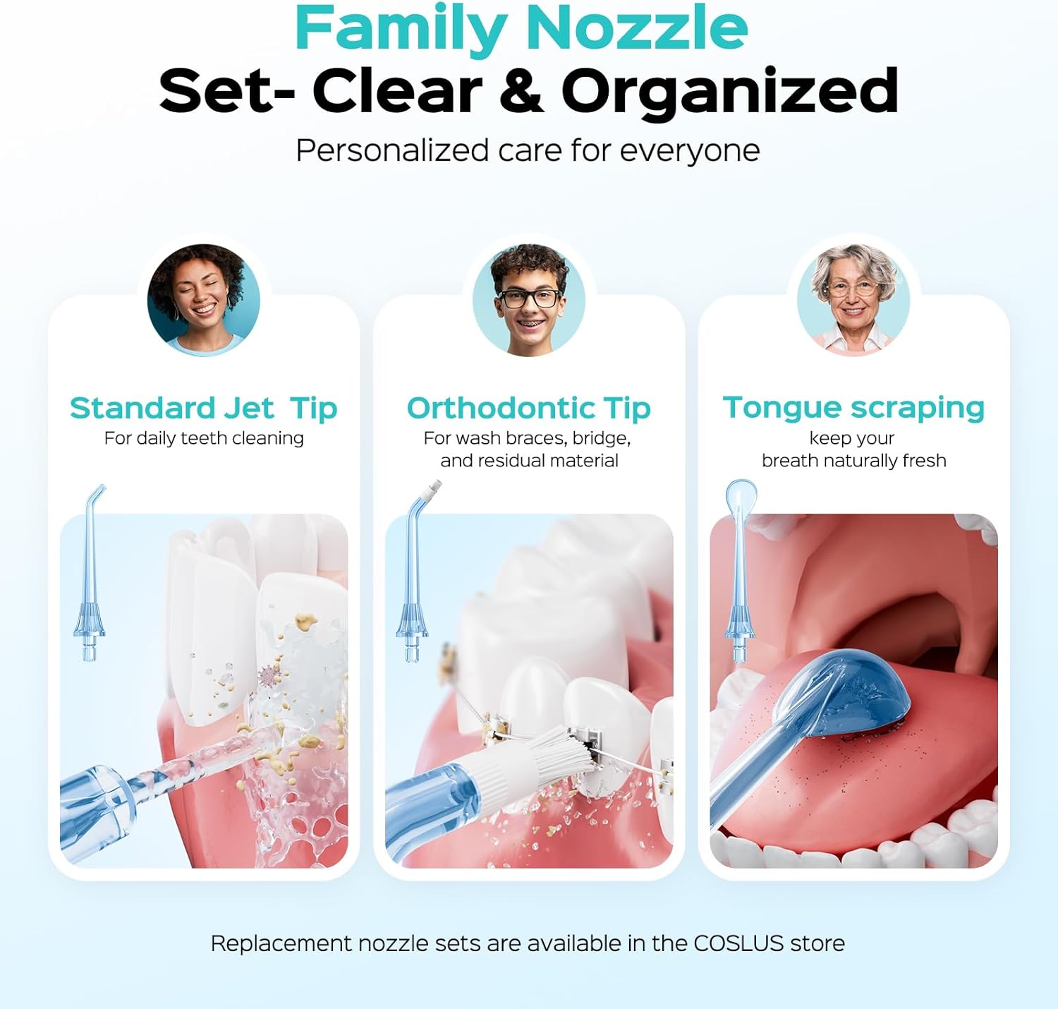 COSLUS C51 Portable Water Flosser for Teeth: 3 Modes & 6 Pressure Settings with Jet Mode Water Dental Pick for Orthodontic, Braces, Sensitive Gums, Compact for Travel, 300ML for Multiple Users, White