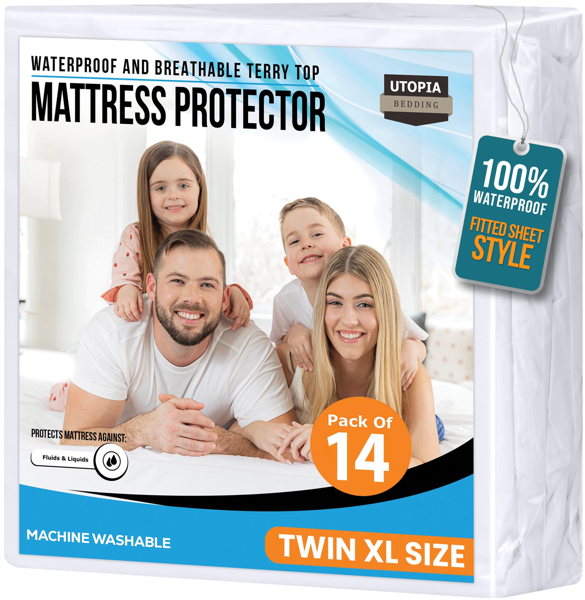 Full Size Mattress Protector Waterproof, Premium 200 GSM Terry Mattress Cover, Soft & Breathable Bed Cover, Fitted Sheet Style Stretchable Deep Pockets 15" by Utopia Bedding (White)