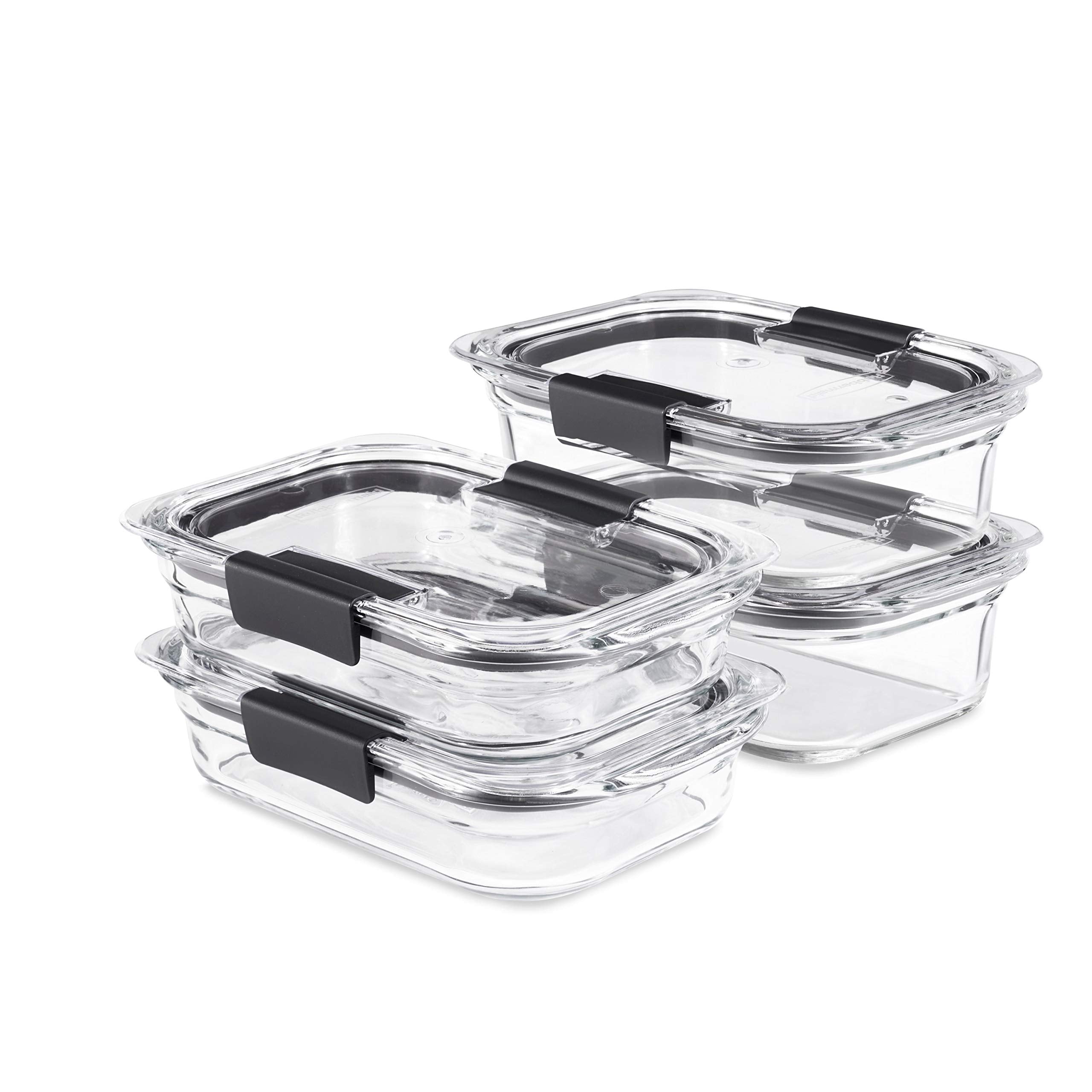 Rubbermaid Brilliance Glass Food Storage Containers, Assorted Sizes, Set of 9, BPA-Free, Leak-Proof, Clear