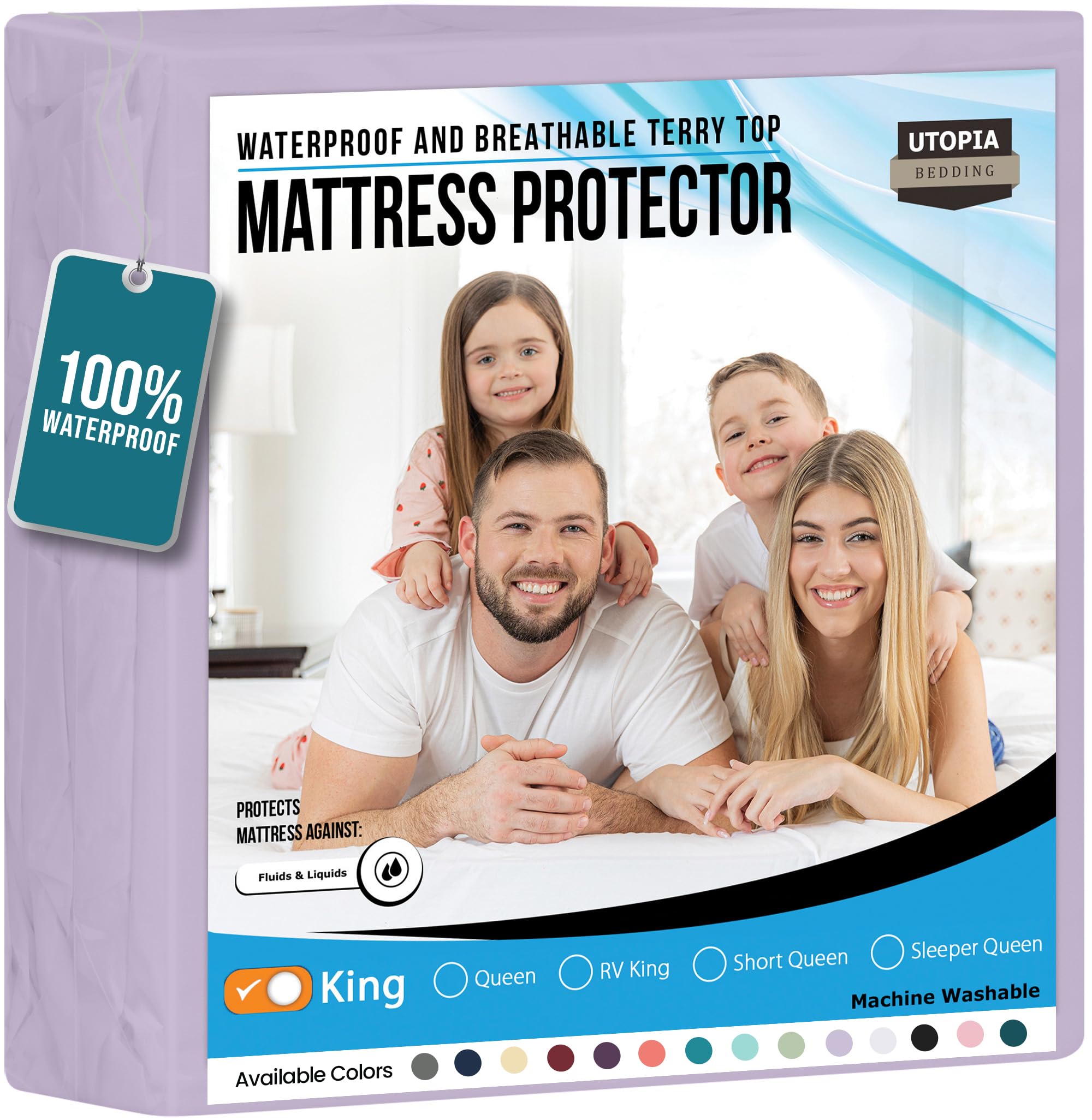 Full Size Mattress Protector Waterproof, Premium 200 GSM Terry Mattress Cover, Soft & Breathable Bed Cover, Fitted Sheet Style Stretchable Deep Pockets 15" by Utopia Bedding (White)