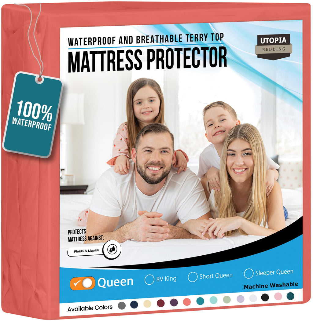 Full Size Mattress Protector Waterproof, Premium 200 GSM Terry Mattress Cover, Soft & Breathable Bed Cover, Fitted Sheet Style Stretchable Deep Pockets 15" by Utopia Bedding (White)