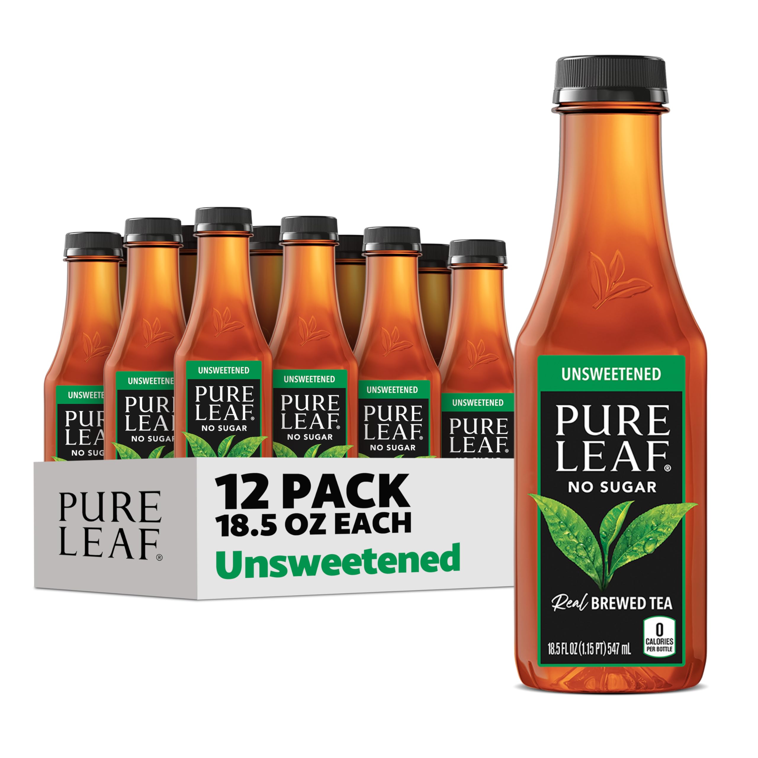 Pure Leaf Iced Tea, Unsweetened Green Tea, 18.5 fl Oz Bottles (Pack of 12)