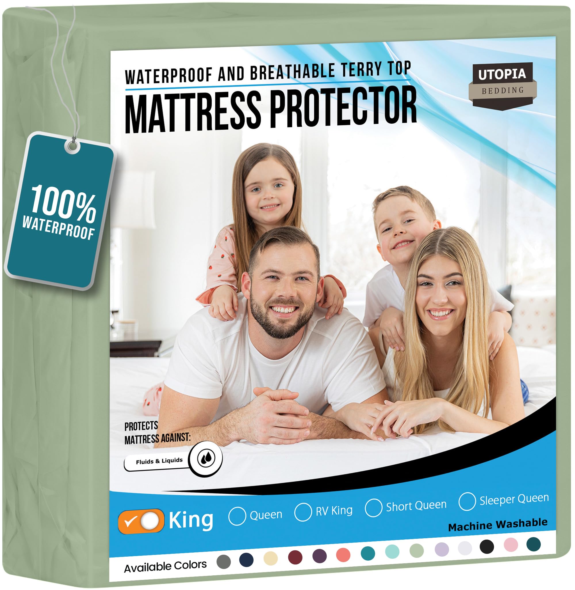 Full Size Mattress Protector Waterproof, Premium 200 GSM Terry Mattress Cover, Soft & Breathable Bed Cover, Fitted Sheet Style Stretchable Deep Pockets 15" by Utopia Bedding (White)