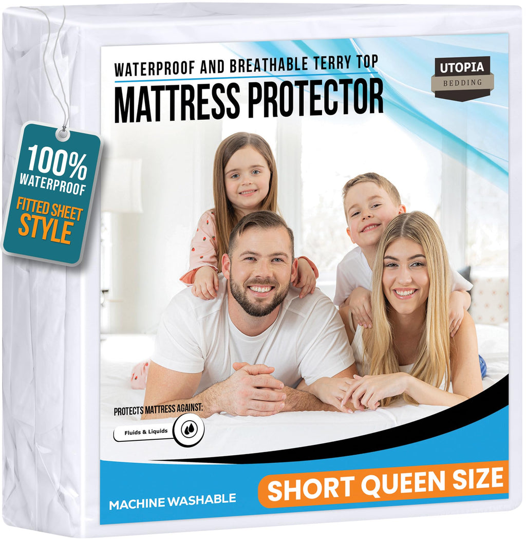 Full Size Mattress Protector Waterproof, Premium 200 GSM Terry Mattress Cover, Soft & Breathable Bed Cover, Fitted Sheet Style Stretchable Deep Pockets 15" by Utopia Bedding (White)