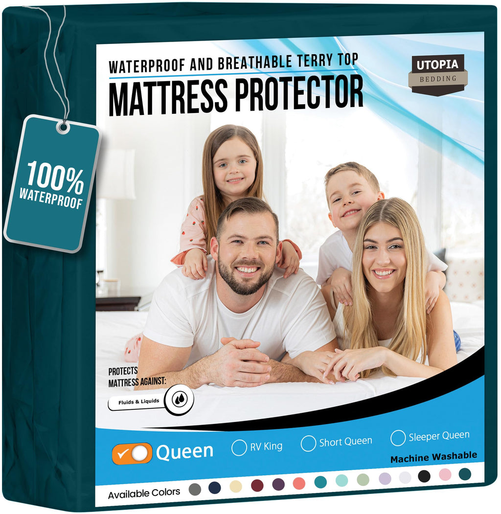 Full Size Mattress Protector Waterproof, Premium 200 GSM Terry Mattress Cover, Soft & Breathable Bed Cover, Fitted Sheet Style Stretchable Deep Pockets 15" by Utopia Bedding (White)