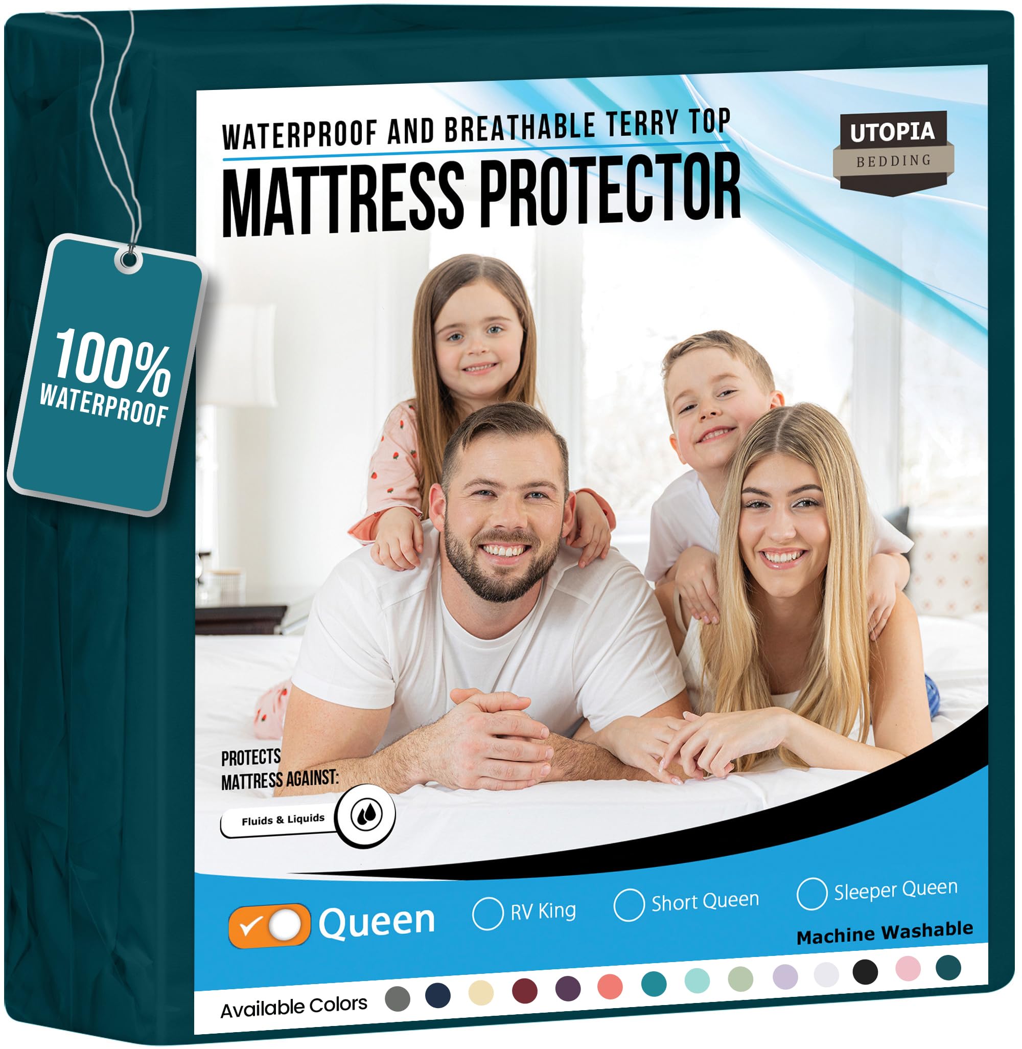 Full Size Mattress Protector Waterproof, Premium 200 GSM Terry Mattress Cover, Soft & Breathable Bed Cover, Fitted Sheet Style Stretchable Deep Pockets 15" by Utopia Bedding (White)