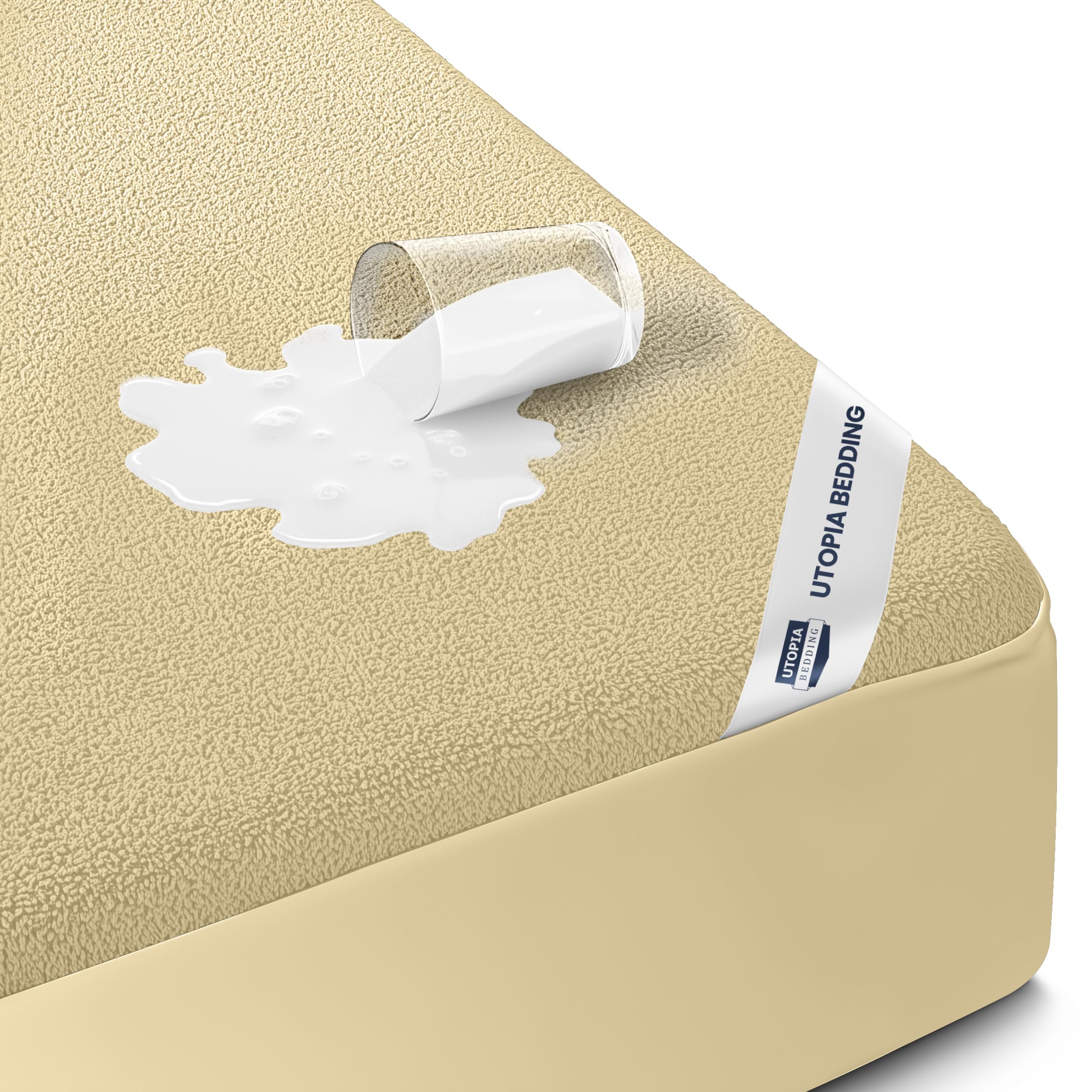 Full Size Mattress Protector Waterproof, Premium 200 GSM Terry Mattress Cover, Soft & Breathable Bed Cover, Fitted Sheet Style Stretchable Deep Pockets 15" by Utopia Bedding (White)