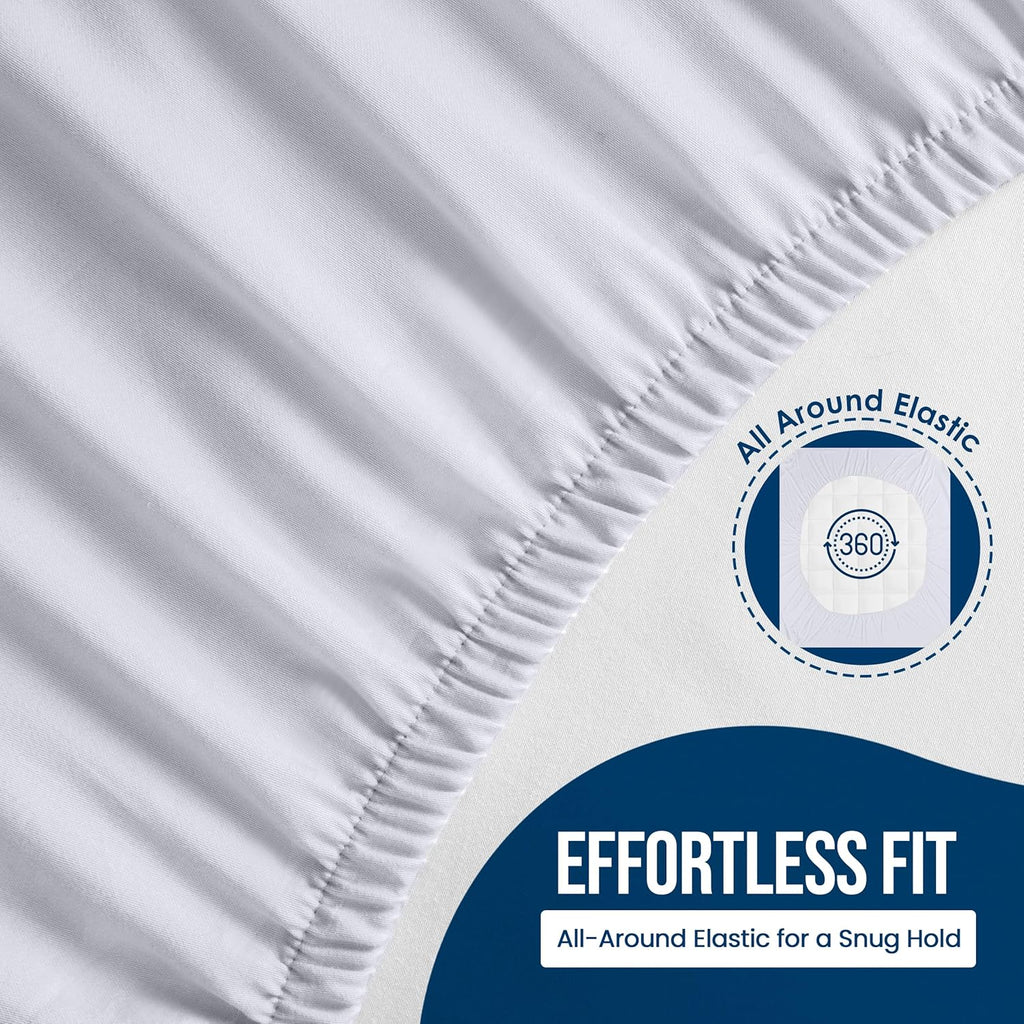 Full Size Mattress Protector Waterproof, Premium 200 GSM Terry Mattress Cover, Soft & Breathable Bed Cover, Fitted Sheet Style Stretchable Deep Pockets 15" by Utopia Bedding (White)