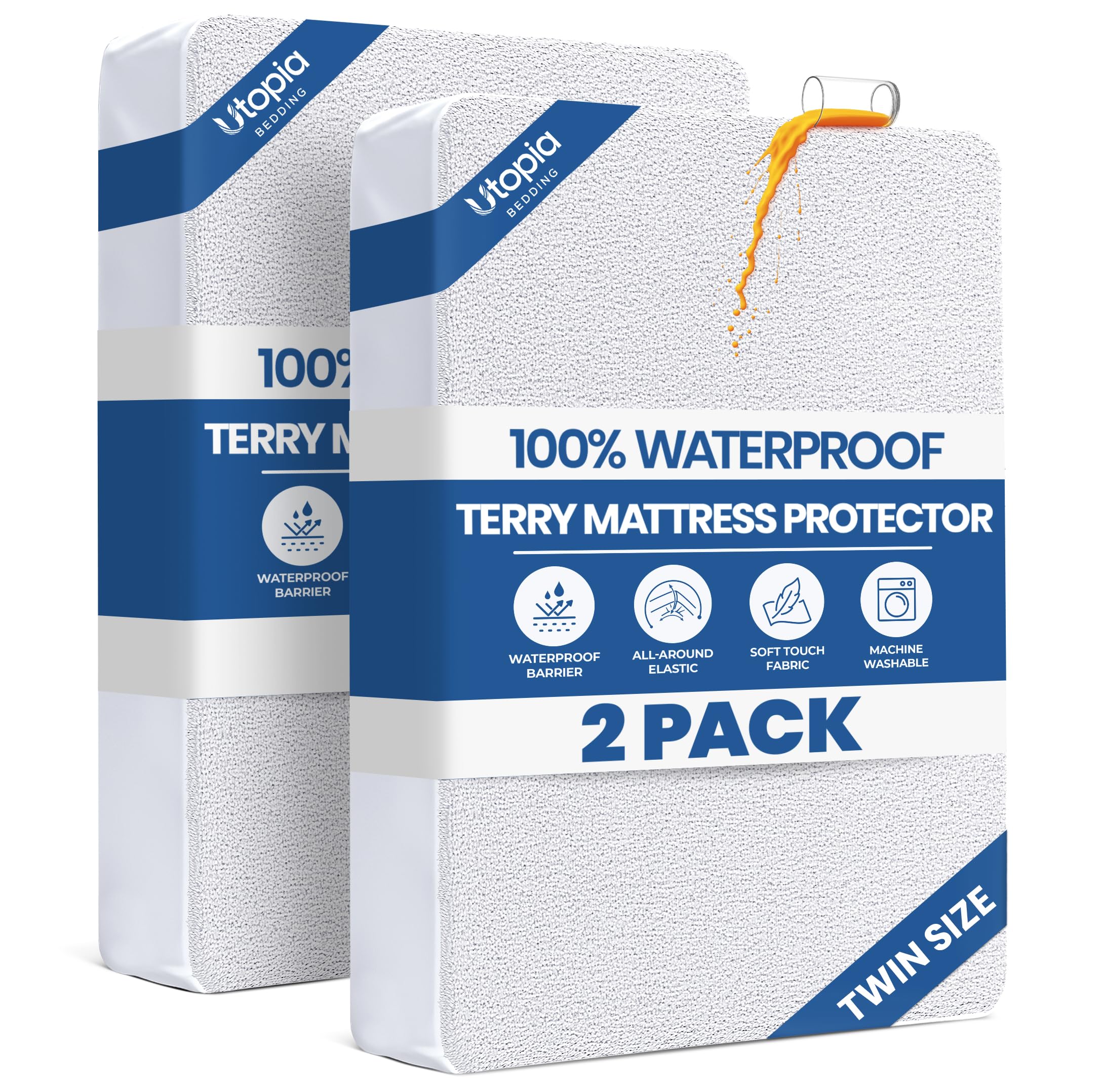 Full Size Mattress Protector Waterproof, Premium 200 GSM Terry Mattress Cover, Soft & Breathable Bed Cover, Fitted Sheet Style Stretchable Deep Pockets 15" by Utopia Bedding (White)